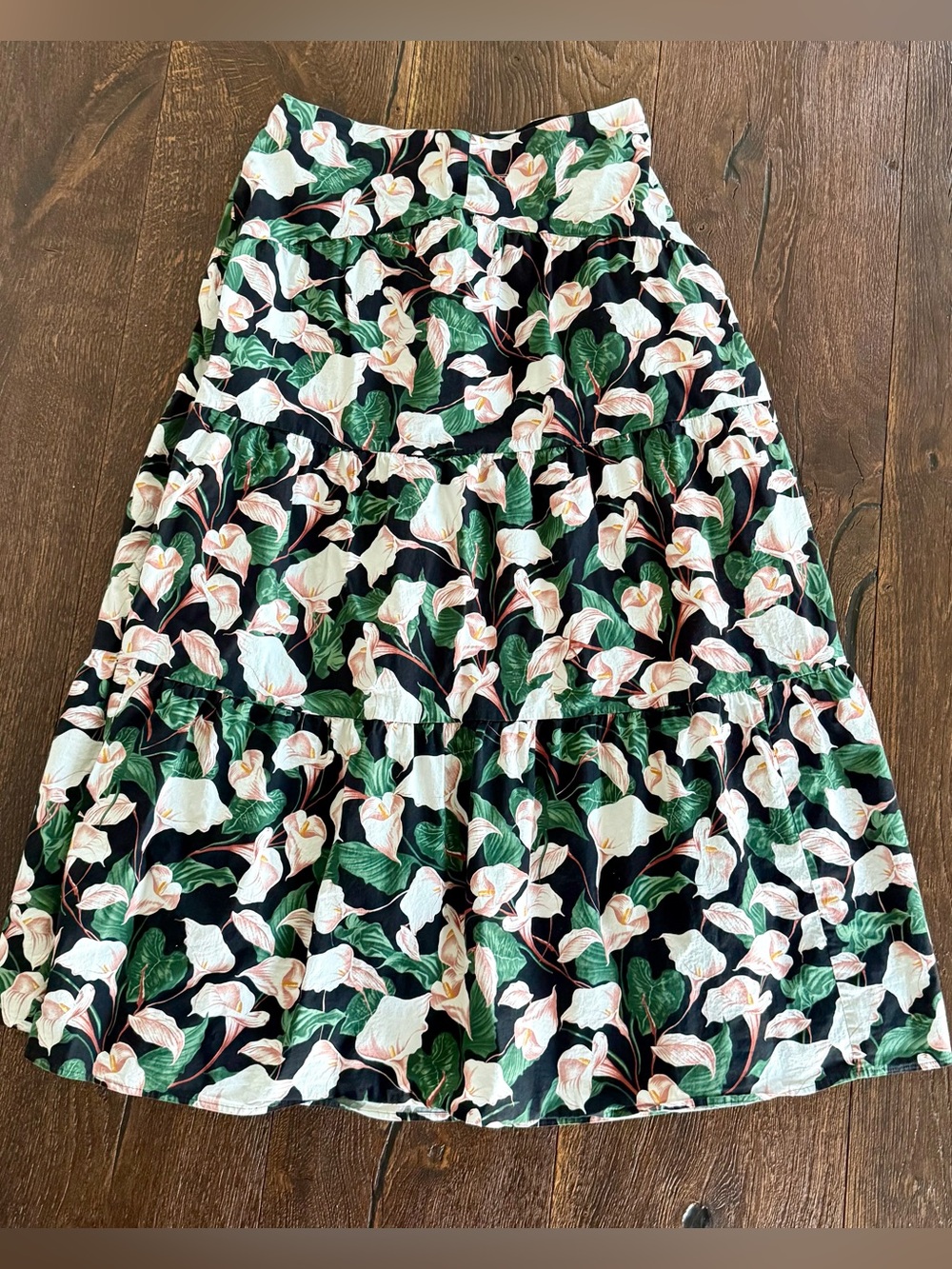 Express Black Maxi Skirt with Green and Pink Floral Print